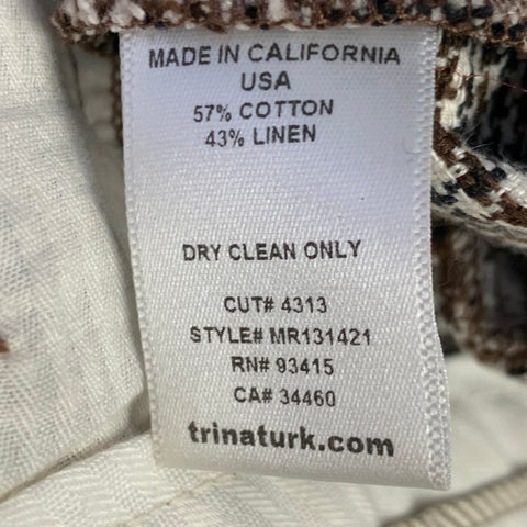 MR. TURK Size 28 Cream Black Brown Houndstooth Cotton Linen Tapered Casual Pants