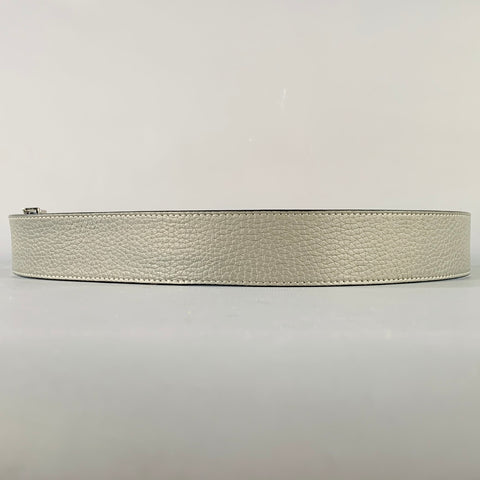 LOUIS VUITTON Size 38 LV Initiales Blue Grey Pebble Grain Leather Reversible Belt