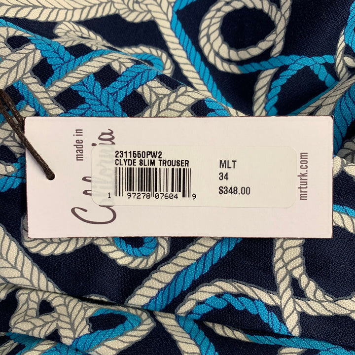 MR TURK Size 34 Clyde Navy Blue White Knots Cotton Blend Tapered Casual Pants