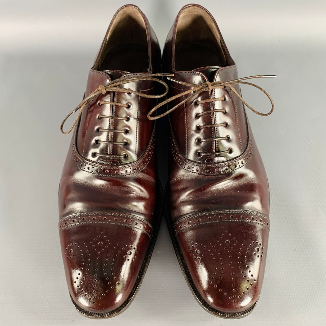 SALVATORE FERRAGAMO Size 10.5 Brown Perforated Leather Cap  display picture 3