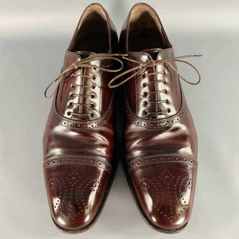 SALVATORE FERRAGAMO Size 10.5 Brown Perforated Leather Cap Toe Lace-Up Shoes