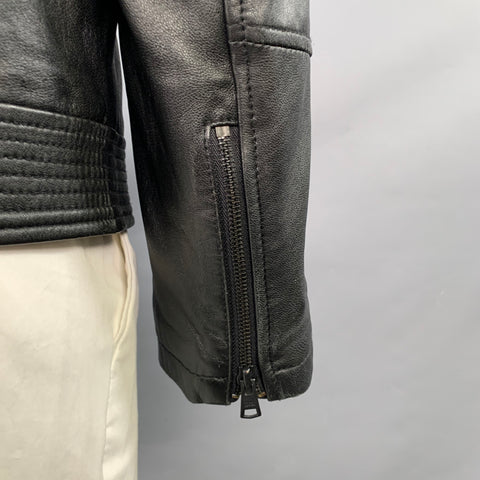 WEST COAST LEATHER Size L Racer Black Lambskin Leather Hooded Zip Up Jacket