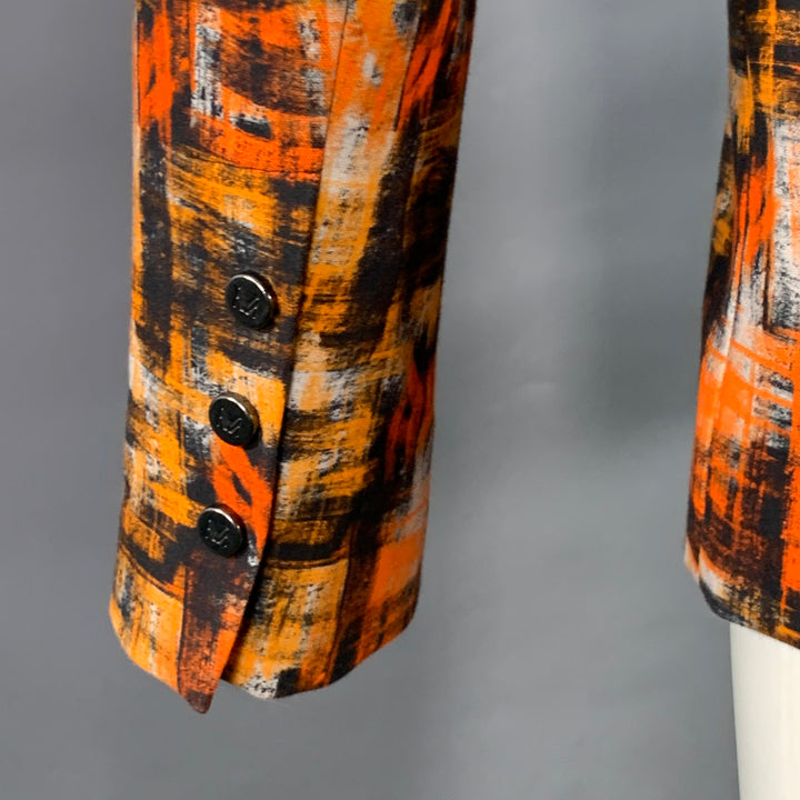 MARCELL VON BERLIN Size 36 Orange Black White Abstract Print Cotton Slim Fit Sport Coat