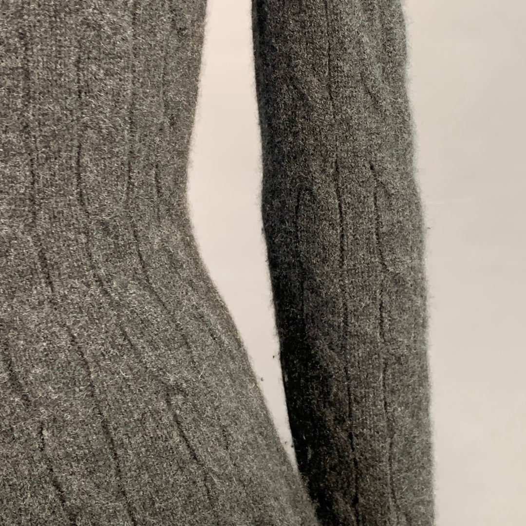 RALPH LAUREN Size S Grey Charcoal Cashmere Cable Knit Turtleneck Sweater