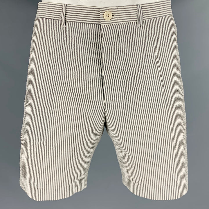 MR P. Size 42 White Grey Seersucker Cotton Single Breasted Shorts Suit