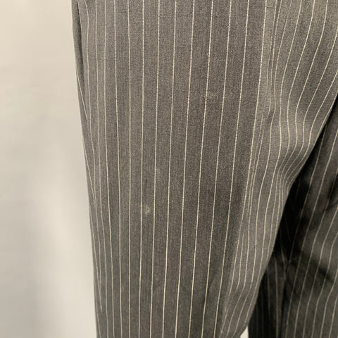 BELVEST Size 40 Grey White Pinstripe Wool Linen Single Breasted Suit