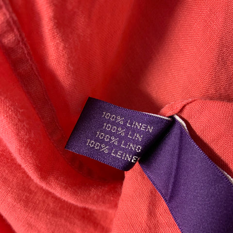 RALPH LAUREN PURPLE LABEL Size L Orange Coral Linen Button Up Long Sleeve Shirt