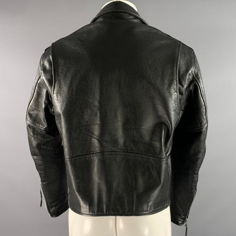 UNIK Size 42 Black Leather Moto Racer Jacket