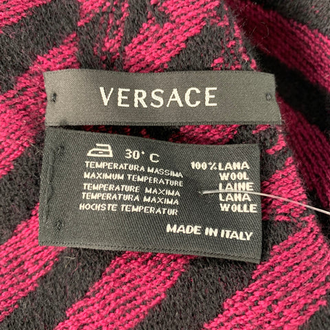 VERSACE Fuschia Black Wool Knit Scarves