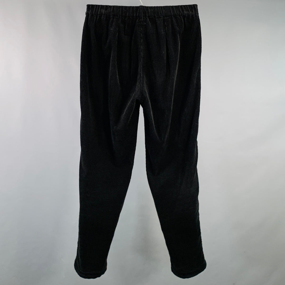 POST O'ALLS Size M Black Corduroy Cotton Elastic Waistband Casual Pants