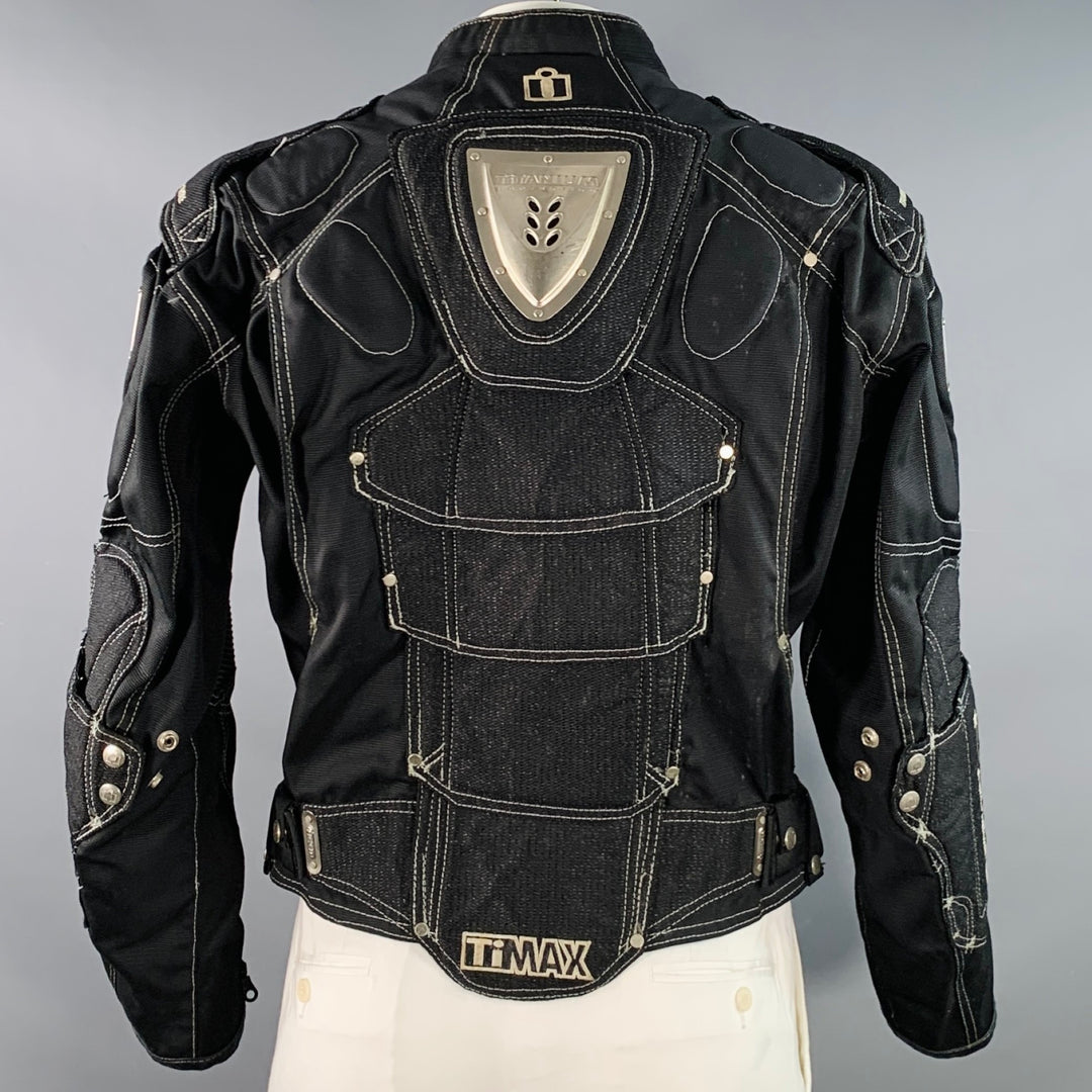ICON Size L TiMAX Black Silver Nylon Motorcycle Jacket