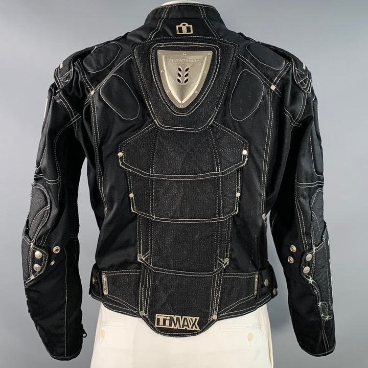 ICON Size L TiMAX Black Silver Nylon Motorcycle Jacket