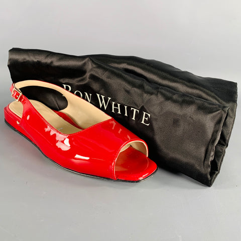 RON WHITE Size 6.5 Red Patent Leather Slingback Sandals