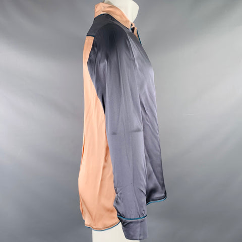PIERRE-LOUIS MASCIA Size M Blue Blush Color Block Silk Long Sleeve Shirt