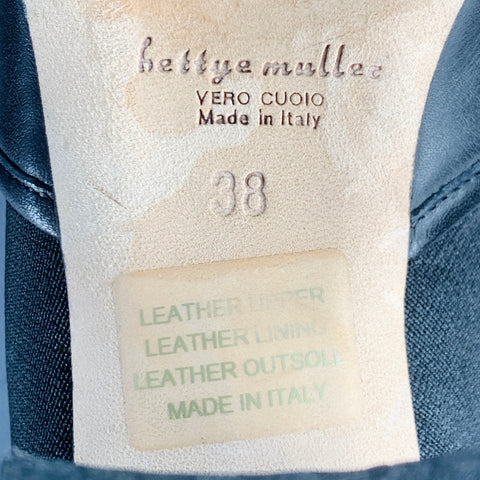 BETTYE MULLER Size 8 Black Leather Mixed Fabrics Elastic Peep Toe Ankle Boots