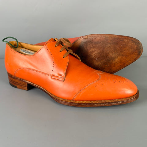 JOHN LOBB Size 8.5 Orange Perforated Leather Lace-Up Shoes