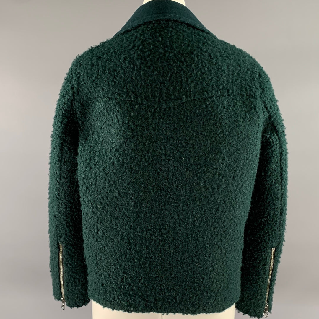 SANDRO Size 3 Teal Polyester Wool Moto Racer Coat