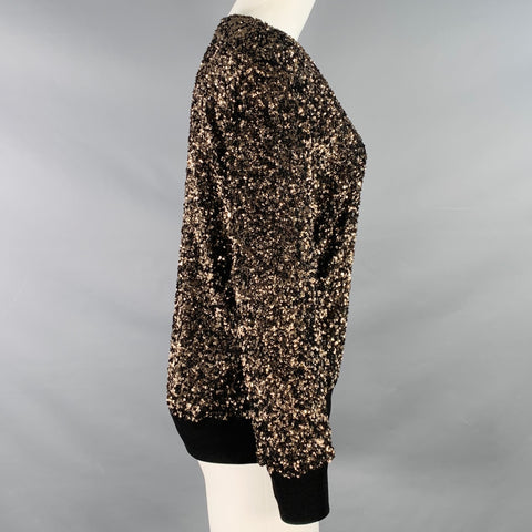 LAFAYETTE 148 Size S Black Gold Nylon Sequined V-Neck Pullover