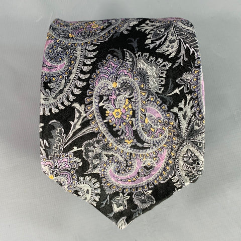 ROBERT TALBOTT Black Grey Purple Paisley Silk Tie