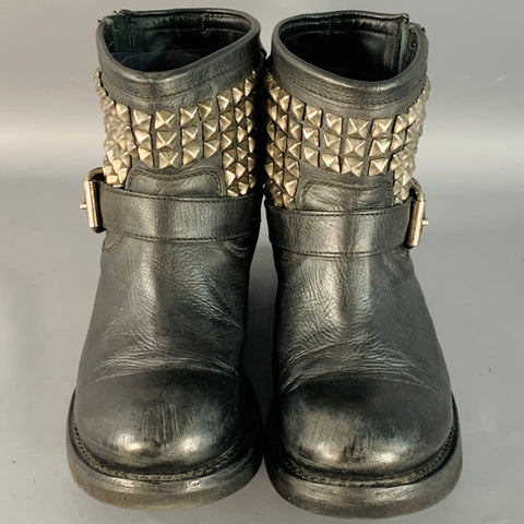 ASH Size 11 Black Leather Studded Pull On Ankle Boots