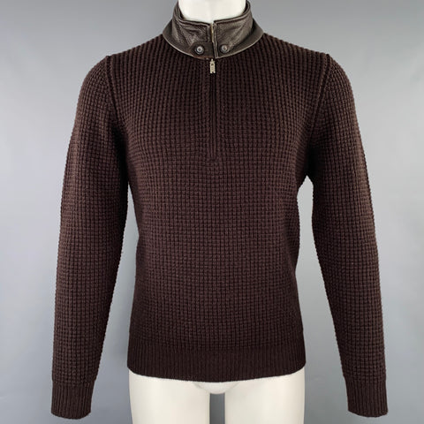 ERMENEGILDO ZEGNA Size M Brown Knit Cashmere 1/4 Zip Sweater