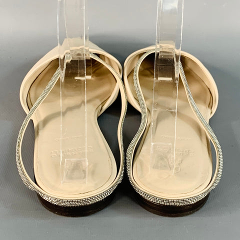 BRUNELLO CUCINELLI Size 10 Beige Silver Leather Monili Slip On Flats