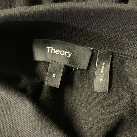 THEORY Size S Black Solid Viscose Blend Spread Collar Polo