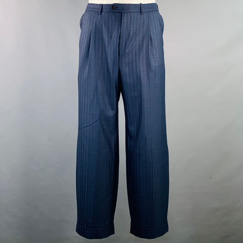 ERMENEGILDO ZEGNA Size 42 Regular Navy Blue Stripe Wool Notch Lapel Suit