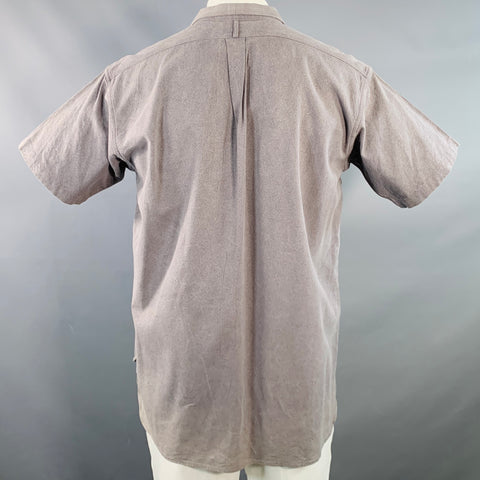 THE LOST EXPLORER Size XL Auk Grey Linen Cotton Hidden Buttons Short Sleeve Shirt