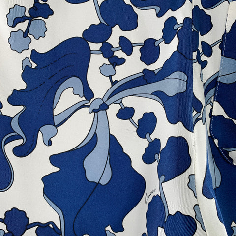 GUCCI Size 32 Blue White Floral Silk Elastic Waistband Casual Pants