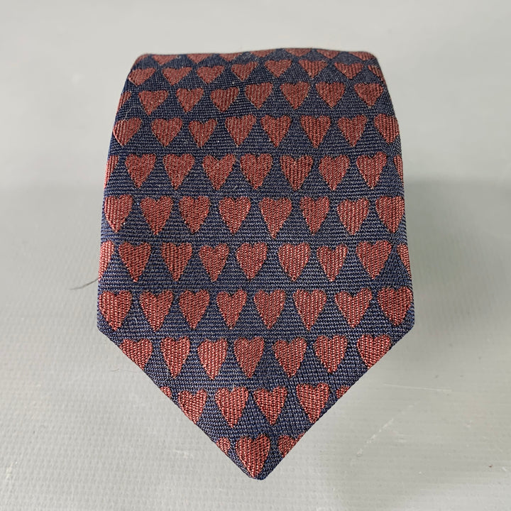 BURBERRY Navy Brown Heart Silk Skinny Tie