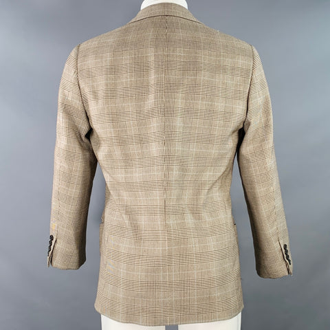 RALPH LAUREN Taille 38 Regular Veste Sport Cachemire Soie Plaid Marron Beige
