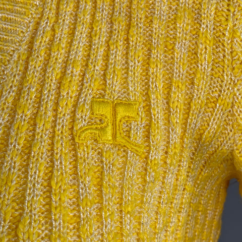 COURREGES Vintage Size XS Yellow Acrylic Blend Rib Knit V-Neck Cardigan