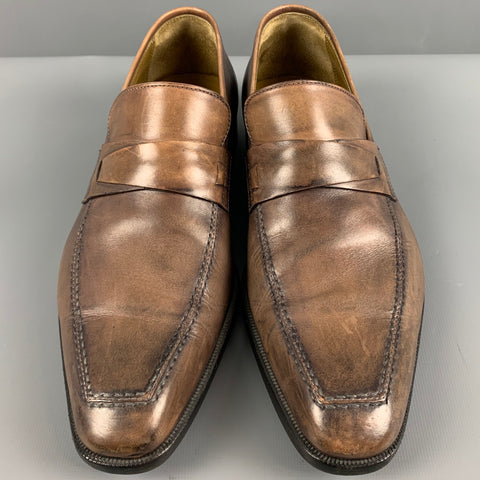 STEFANOBI Size 7.5 Taupe Leather Penny Loafers