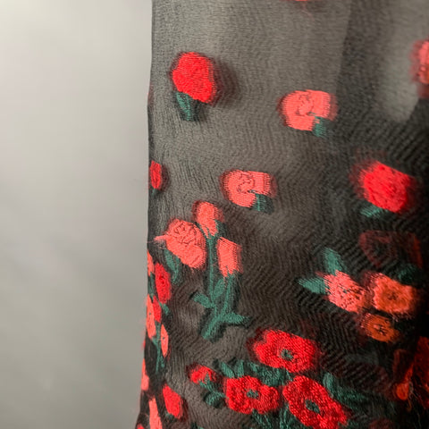 LELA ROSE Size 6 Black Red Silk Blend Floral Evening Cocktail Dress