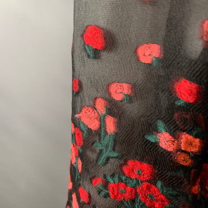 LELA ROSE Size 6 Black Red Silk Blend Floral Evening Cocktail Dress