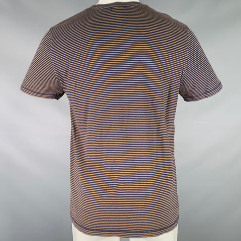 A.P.C. Size M Navy Yellow Stripe Cotton Crew-Neck T-shirt