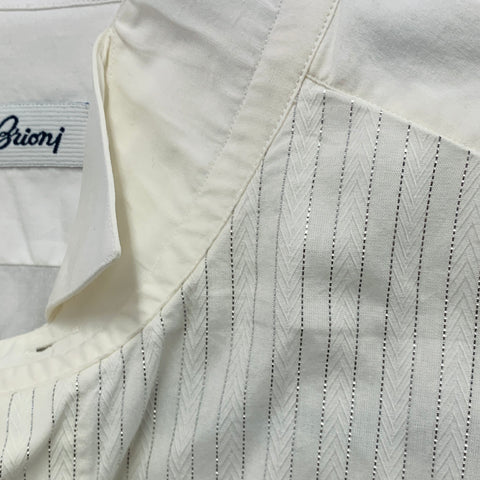 BRIONI Size M White Silver Stripe Cotton Tuxedo Formal Long Sleeve Shirt