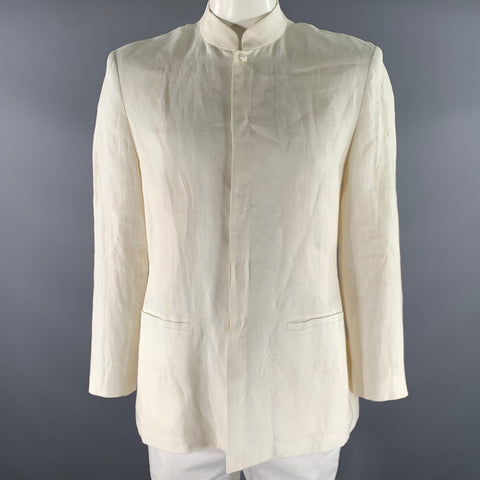 SHANGHAI TANG Size M White Linen Nehru Collar Jacket