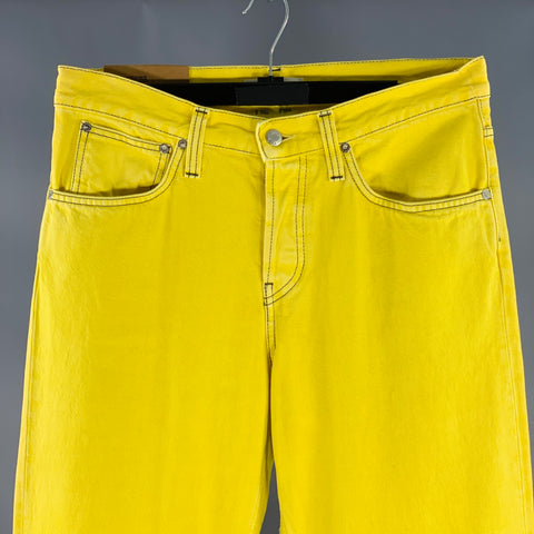 HELMUT LANG Size 30 Masc Lo Easy Yellow Contrast Stitch Cotton Zip Fly Jeans