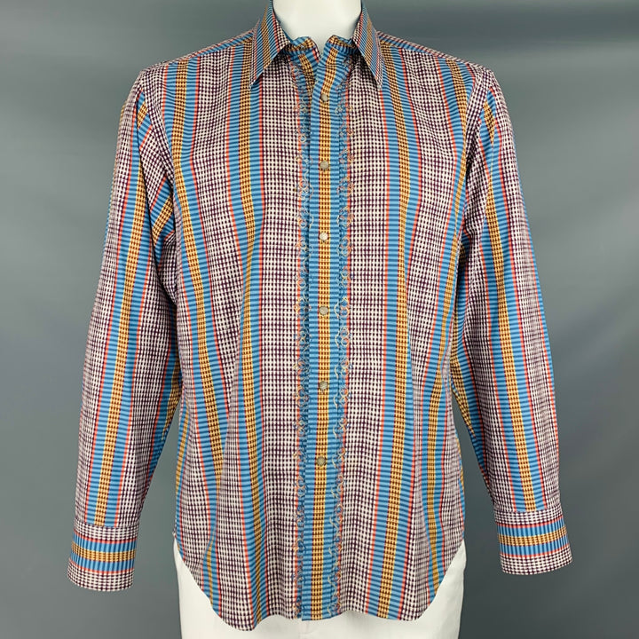 ROBERT GRAHAM Size L Blue Multi Color Plaid Cotton Button Up Long Sleeve Shirt