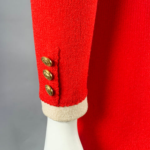 JAYLON Vintage Size 10 Red Cream Long Sleeve Knit Dress