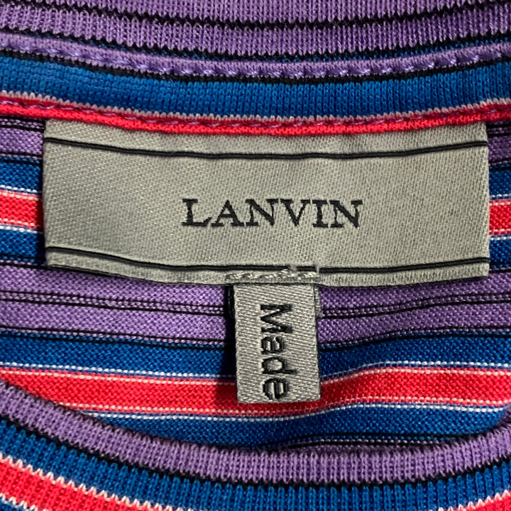 LANVIN Size M Red Blue Purple Stripe Cotton Crew Neck T-shirt