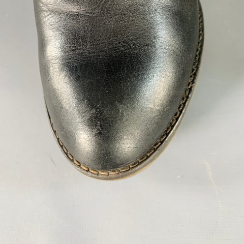 MONCLER Size 10 Black Brown Leather Knee High Crepe Sole Wedge Boots