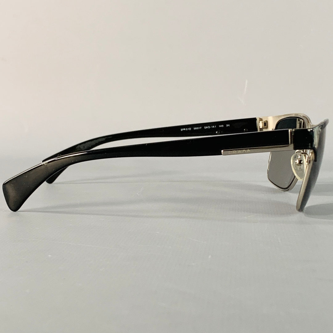 PRADA Black Silver Acetate Metal Semi Rimless Sunglasses