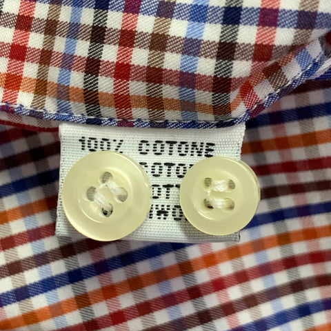 CULTURATA Size M Red Blue White Plaid Cotton Long Sleeve Shirt