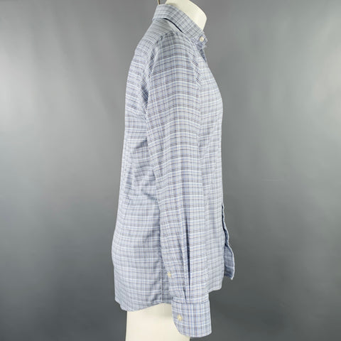 Chemise à manches longues en coton motif pied-de-poule bleu et blanc, taille M, de la marque ETON