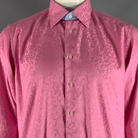 ROBERT GRAHAM Size L Pink Jacquard Cotton Button Up Long Sleeve Shirt