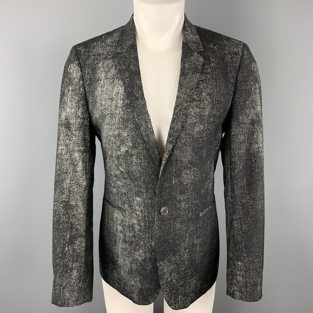 CALVIN KLEIN COLLECTION Size 36 Black & Grey Distressed Print Sport Coat