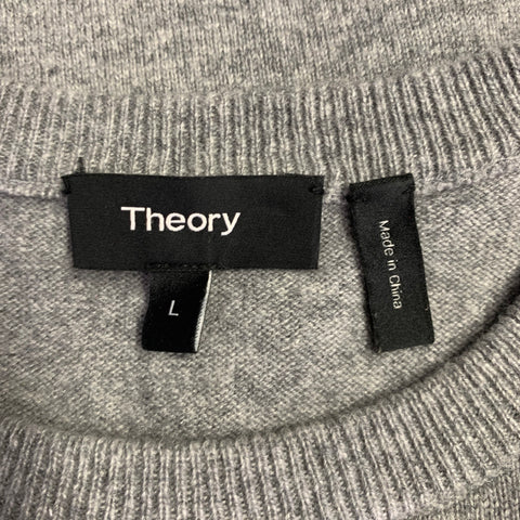 THEORY Size L -Our Time- Grey Heather Cashmere Crew Neck Pullover
